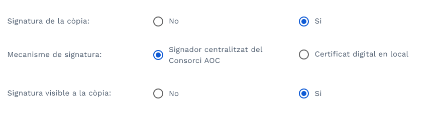 opcions de definició de la signatura del CÒPIA