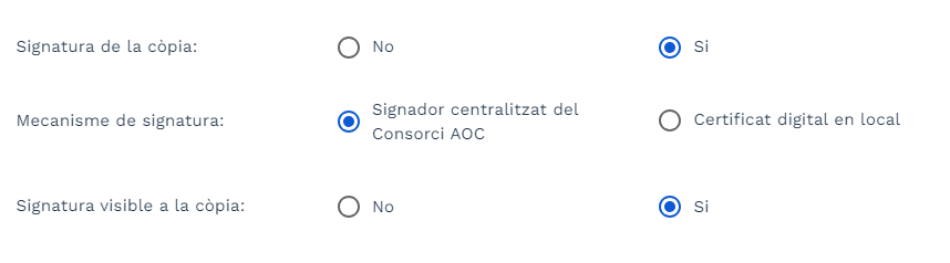 CÒPIA signature definition options